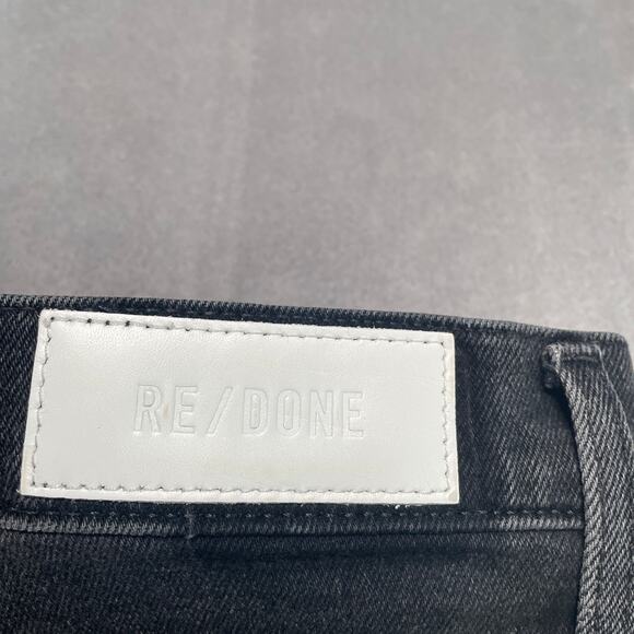 Re/Done Jeans Womens 30 Black 70s Ultra High Rise Stove Pipe Stretch Button Fly - Picture 7 of 15